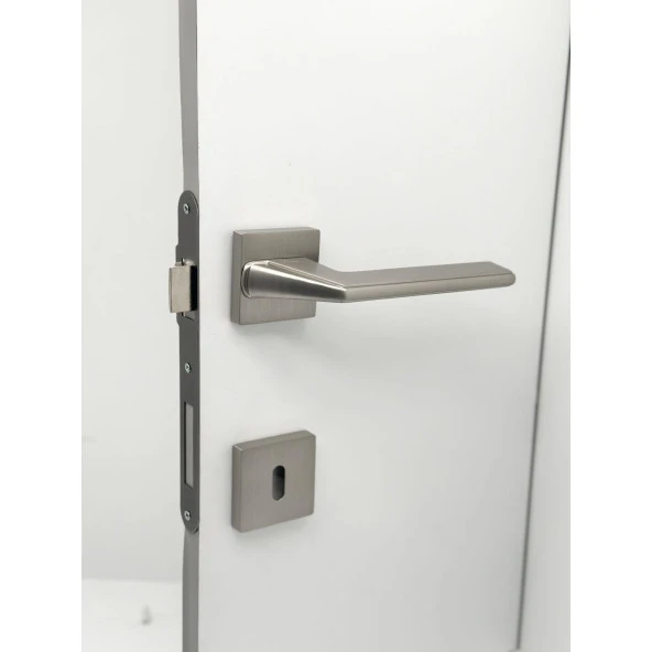 Anka İnox Zamak Saten Kare Rozetli Oda Kapı Kolu Koldoor 1 Takım ürün görseli