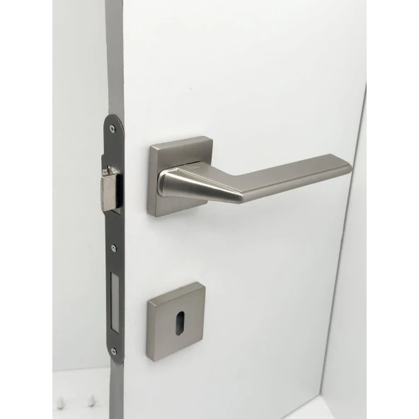 Anka İnox Zamak Saten Kare Rozetli Oda Kapı Kolu Koldoor 1 Takım - Resim 2