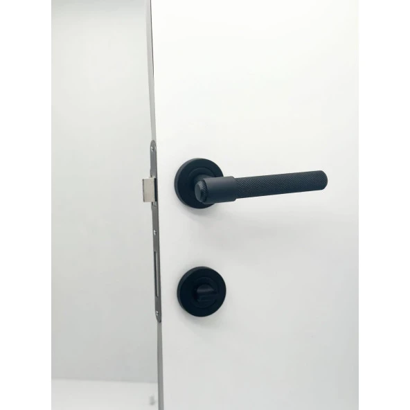 Punch Mat Siyah Rozetli Wc Banyo Kapı Kolu 1 Takım