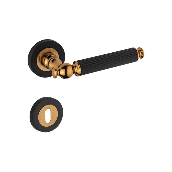 Lüx Çizgili Rozetli Mat Siyah Albirifin Oda Kapı Kolu 1 Takım ürün görseli