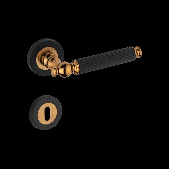 Lüx Çizgili Rozetli Mat Siyah Albirifin Oda Kapı Kolu 1 Takım - Resim 3