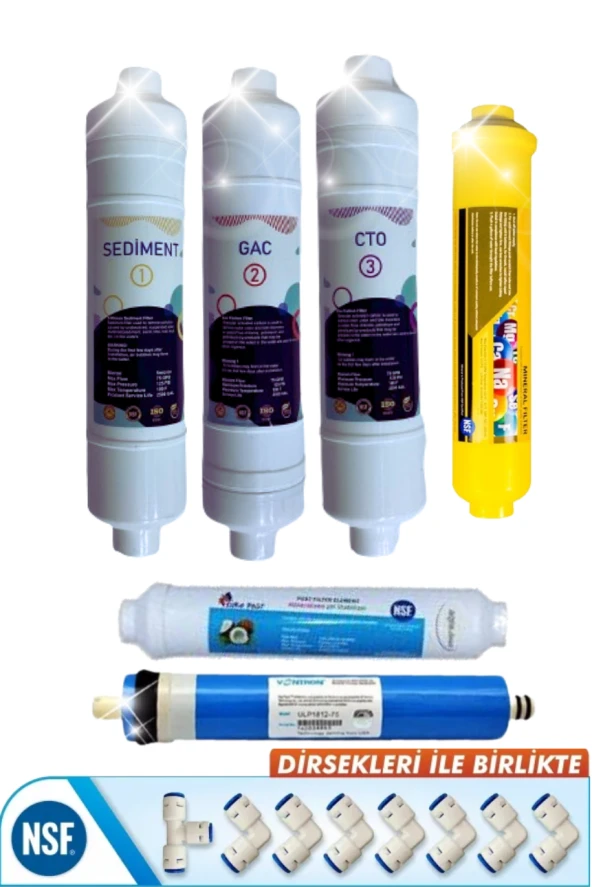 Kapalı Kasa 12 Inç Su Arıtma Cihazı Filtresi 6 Aşamalı 80 Gpd King Membranlı Inline SETİ