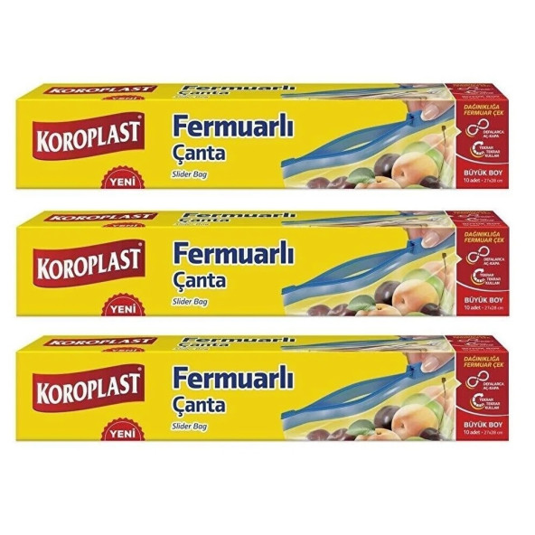 Koroplast Fermuarlı Çanta Büyük Boy 10 Lu 27 x 28 Cm x 3 Paket