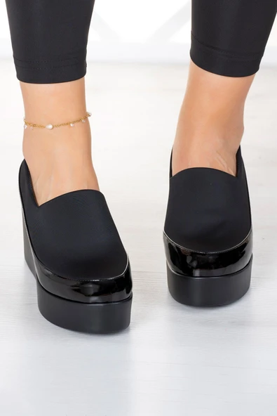 Erkan Saçmacı Sofia Siyah Streç Yuvarlık Burun Dolgu Topuklu Günlük Ayakkabı - Resim 5