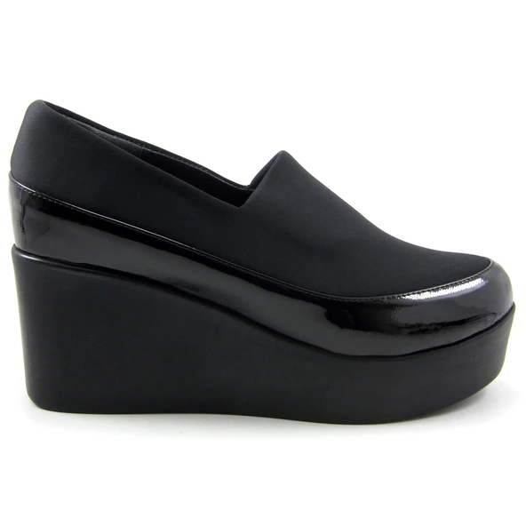 Erkan Saçmacı Sofia Siyah Streç Yuvarlık Burun Dolgu Topuklu Günlük Ayakkabı - Resim 2