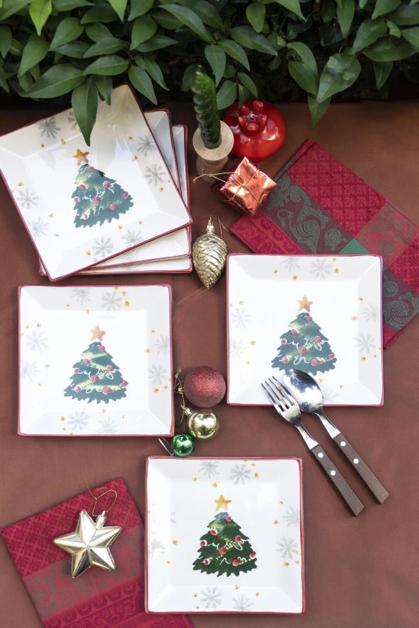 Yılbaşı Serisi 6 lı Kare Pasta Tabağı - Resim 2