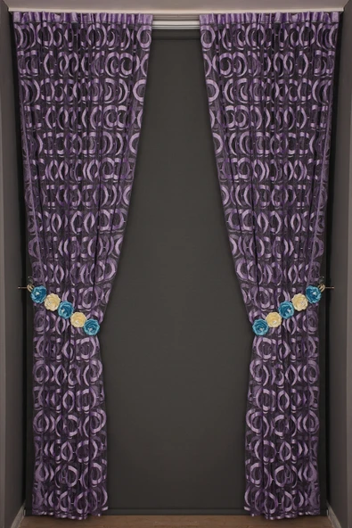 VAKKO ÇİFT RENK LİLA İP PERDE HAZIR DÜĞMELERİ DİKİLMİŞ İP PERDE 300*240 cm - Resim 2