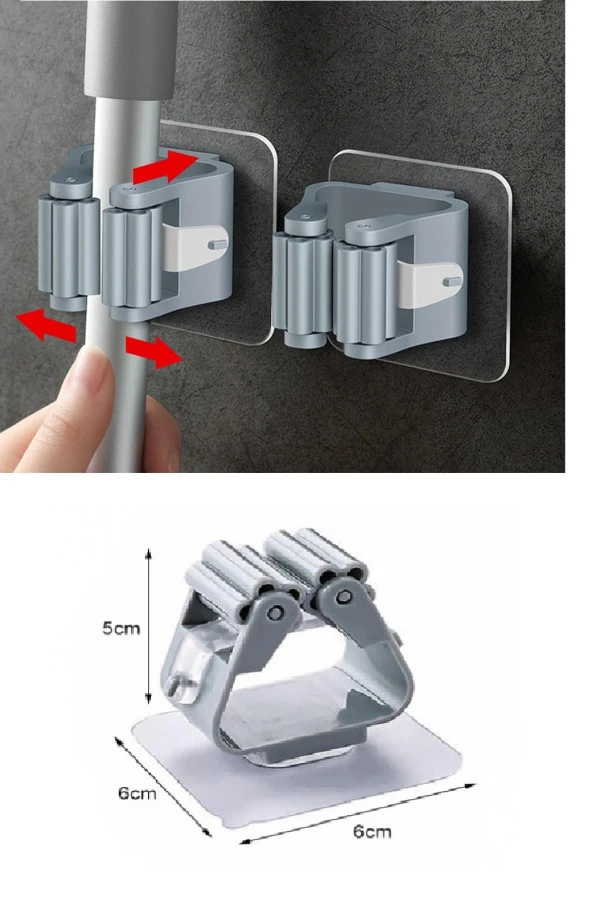 4 Lü Kelebek Yapışkanlı Mop Fırça Çekpas Sap Tutucu Organizer Banyo Düzenleyici - 4