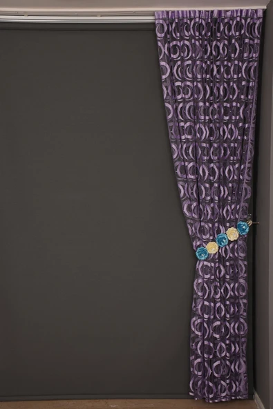 VAKKO ÇİFT RENK LİLA İP PERDE HAZIR DÜĞMELERİ DİKİLMİŞ İP PERDE 300*240 cm - Resim 4