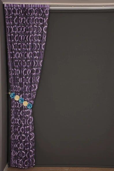 VAKKO ÇİFT RENK LİLA İP PERDE HAZIR DÜĞMELERİ DİKİLMİŞ İP PERDE 300*240 cm - Resim 3