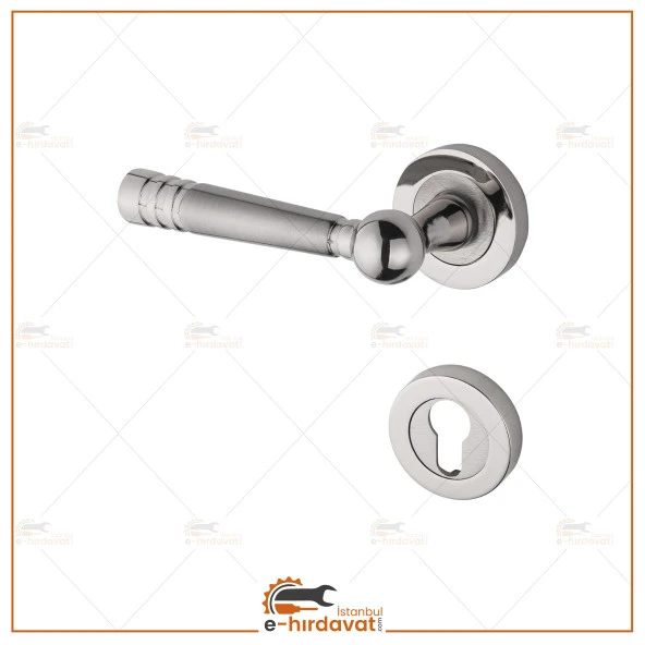 Osmanlı Nikel Saten Rozetli Daire Çelik Kapı Kolu Rozetli 1 Takım - Resim 3