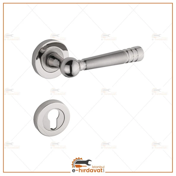 Osmanlı Nikel Saten Rozetli Daire Çelik Kapı Kolu Rozetli 1 Takım - Resim 4