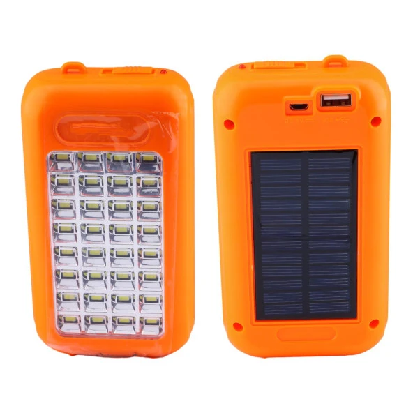 Güneş Enerjili Şarjlı 32 Ledli Işıldak Lamba Aydınlatma Kamp El Feneri Beyaz Işık Power Bank - 2