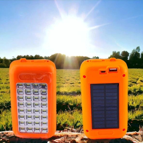 Güneş Enerjili Şarjlı 32 Ledli Işıldak Lamba Aydınlatma Kamp El Feneri Beyaz Işık Power Bank - 5