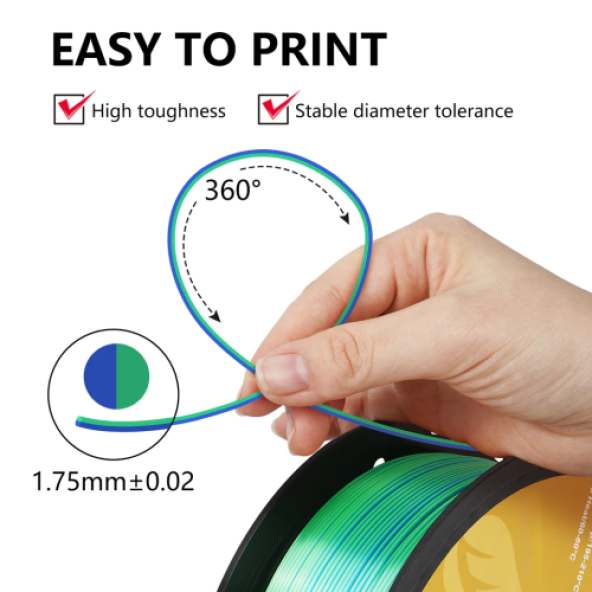 Kingroon PLA Silk Çift Renk Filament - 1,75 - 1KG