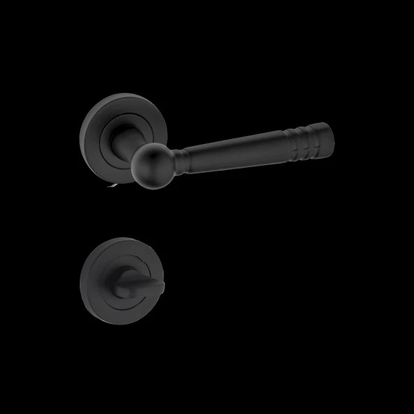 Mat Siyah Rozetli Lüx Wc Kapı Kolu Osmanlı Rozetli Banyo Kapı Kolu 1 Takım Wc - Banyo Kapı Kolu - Resim 3