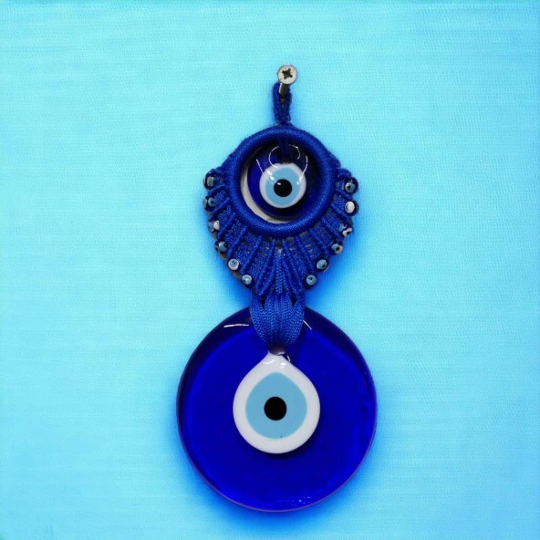 Makrome Örgülü İki Nazar Boncuklu Duvar Süsü - Resim 2