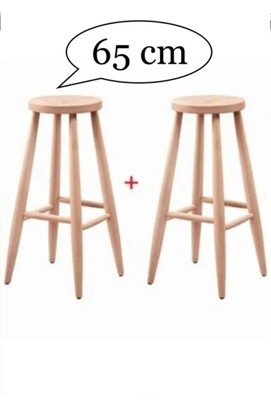 EHM Ham Ahşap 65 Cm Yüksek Yuvarlak Bar Tabure Sandalye 2'li Ahşap Ham