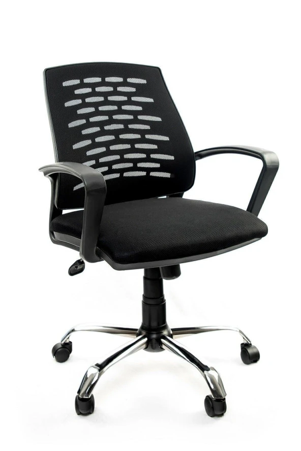 Sers Çalışma Sandalyesi Siyah Ofis Krom Ayak Petek Fileli Şef Ofis Çalışma Koltuğu Siyah