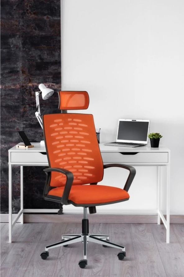 Panorama Yönetici Ofis Çalışma Sandalyesi-turuncu Krom Ayak Başlıklı