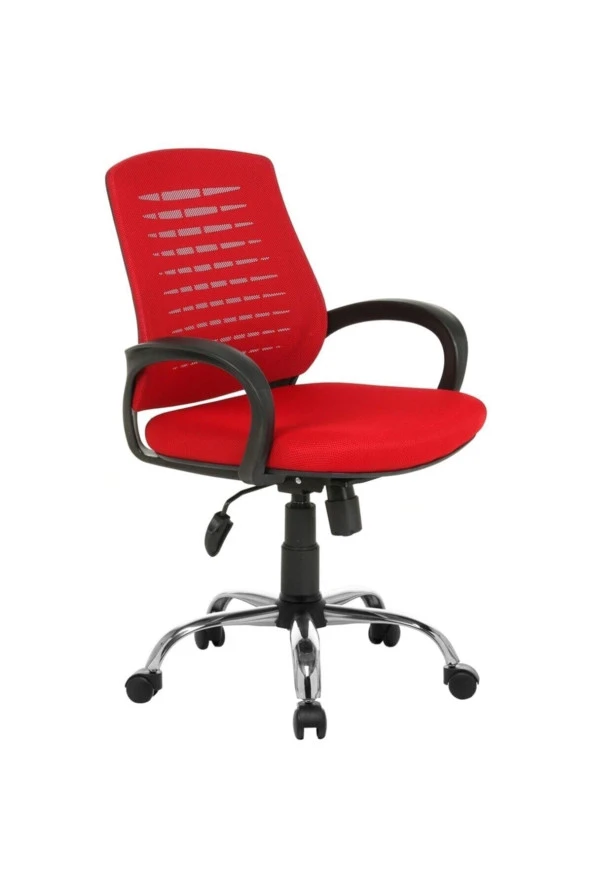 Sers Kırmızı Ofis Büro Koltuğu-krom Çalışma Sandalyesi