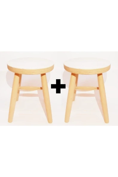 Bade Tasarım Atölyesi Ahşap Ham Tabure 35 cm'lik 2 Li Set - 3