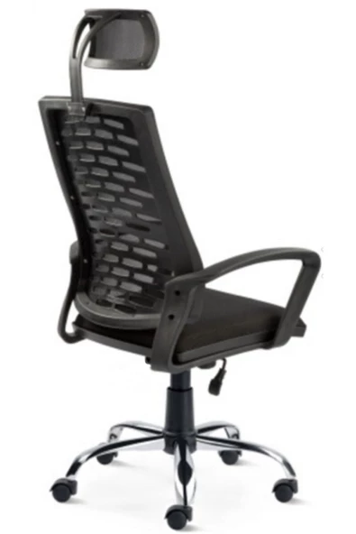SERS MOBİLYA Panorama Yönetici Koltuğu Ofis Çalışma Koltuğu Krom Ayak Siyah Başlıklı Yönetici Sandalye - 3