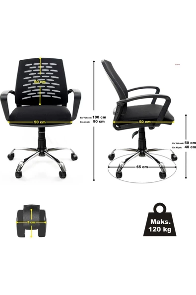 SERS MOBİLYA Sers Çalışma Sandalyesi Siyah Ofis Krom Ayak Petek Fileli Şef Ofis Çalışma Koltuğu Siyah - 2