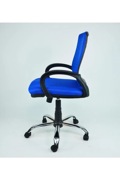 CLK Fileli Petek Ofis Büro Bilgisayar Koltuğu Sandalyesi Mavi Krom Ayak - Resim 3