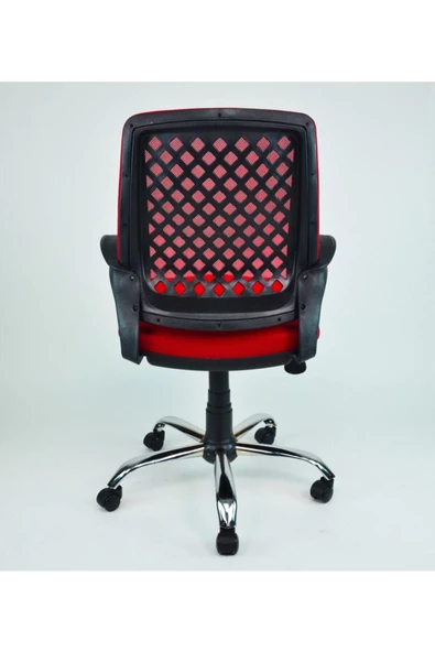 CLK Fileli Petek Ofis Büro Bilgisayar Koltuğu Sandalyesi Kırmızı Krom Ayak - Resim 2