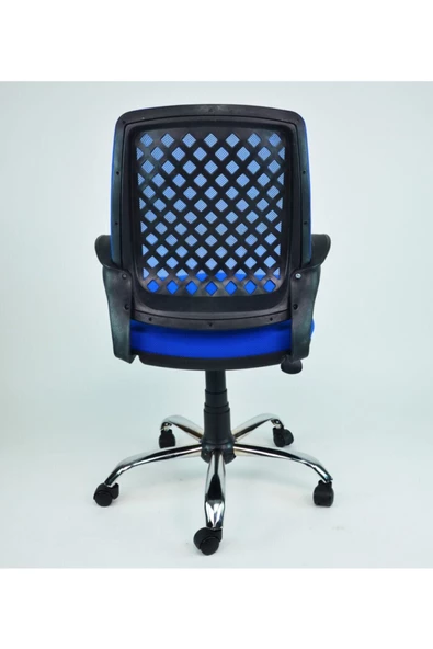 CLK Fileli Petek Ofis Büro Bilgisayar Koltuğu Sandalyesi Mavi Krom Ayak - Resim 2