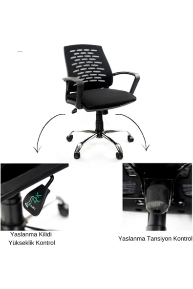 Fabrika Sers Çalışma Sandalyesi Siyah Ofis Krom Ayak Petek Fileli Şef Ofis Çalışma Koltuğu - 2