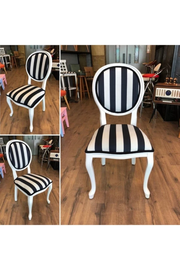 Zebra Desenli Ahşap Mutfak Sandalyesi