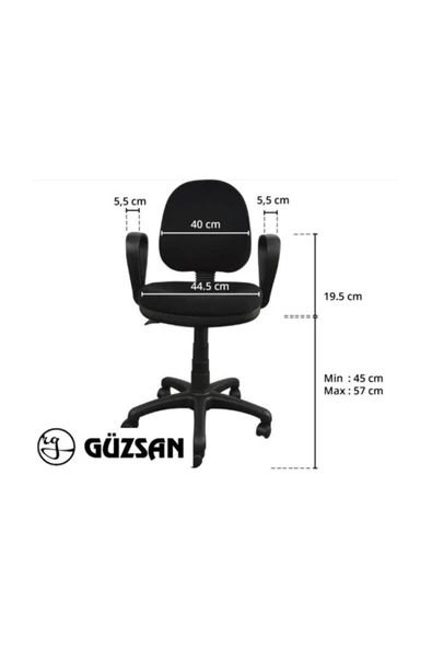 GÜZSAN Siyah Tekerlekli Döner Bilgisayar Çalışma Koltuğu Sandalyesi - 4