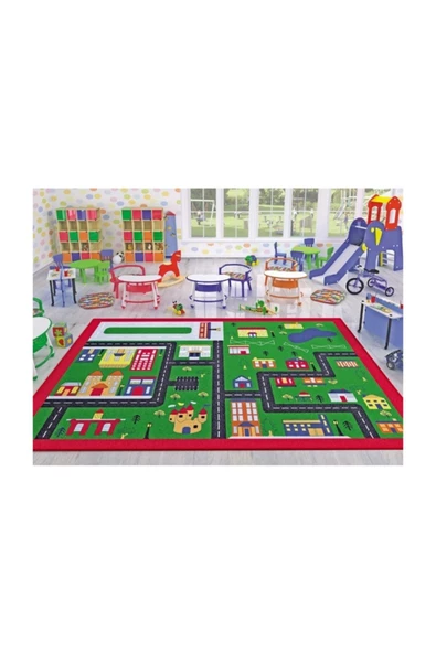 Confetti Town Çocuk Odası Anaokulu Araba Yarışı Oyun Halısı 133x190