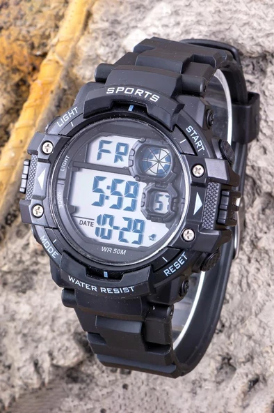Çocuk Dijital Kol Saati Su Geçirmez Kronometre Takvimli Alarmlı Işıklı Siyah Renk Genç Yetişkin Erkek Saati ST-304382 - Resim 3