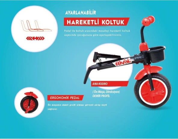 Rival Rv502 Nitro PLUS 3 Tekerli Çocuk Bisikleti Eva Dolgu, Patlamaz Ses yapmaz Çocuk Bisikleti Kırmızı - 4