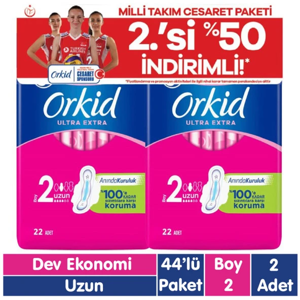 Orkid Ultra Extra Cesaret Paketi Uzun Ped 44x2 88 Adet