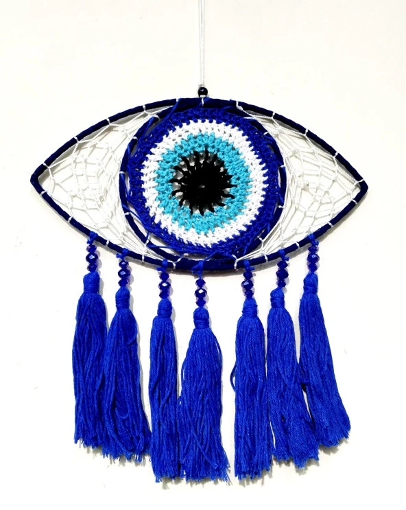 Göz Modelli Nazr Örgülü Kristal Taşlı Ponponlu Duvar Süsü ürün görseli