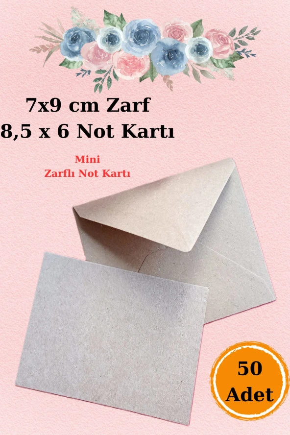 50 Adet Bohem Zarf & Kart Seti - Paketleme Kartı - Ambalaj Kartı - Tebrik Kartı