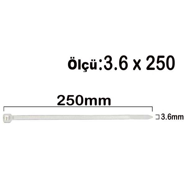 Aletçantam Kablo Bağı Plastik Kelepçe Cırt Amerikan Kelepçesi 100 Adet -3.6x250mm - 3