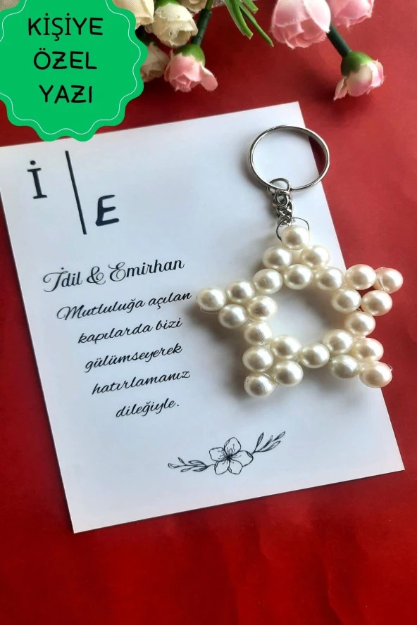 10 Adet Emtory İnci Yıldız Anahtarlık - Kına Hediyesi - Nikah Hediyesi - Bebek Mevlid Hediyesi