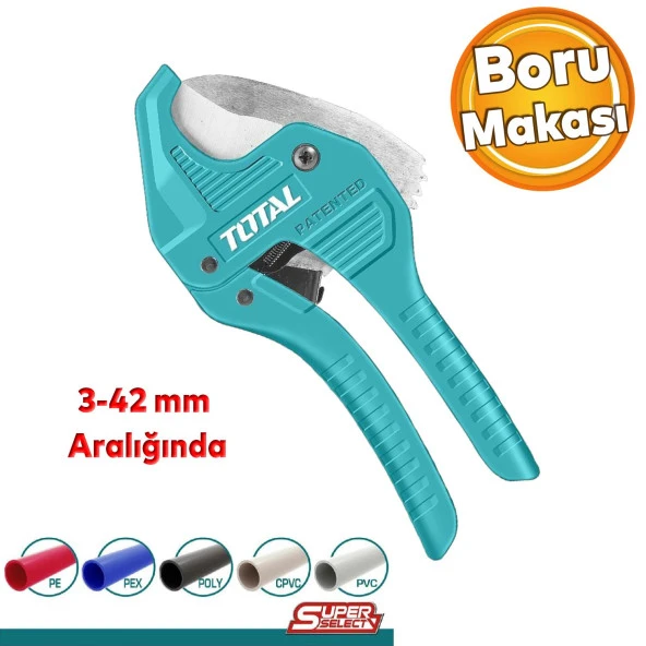 Total PPRC Profesyonel Plastik Tesisat Borusu Boru Kesme Makası 3-42 mm Çelik THT534216