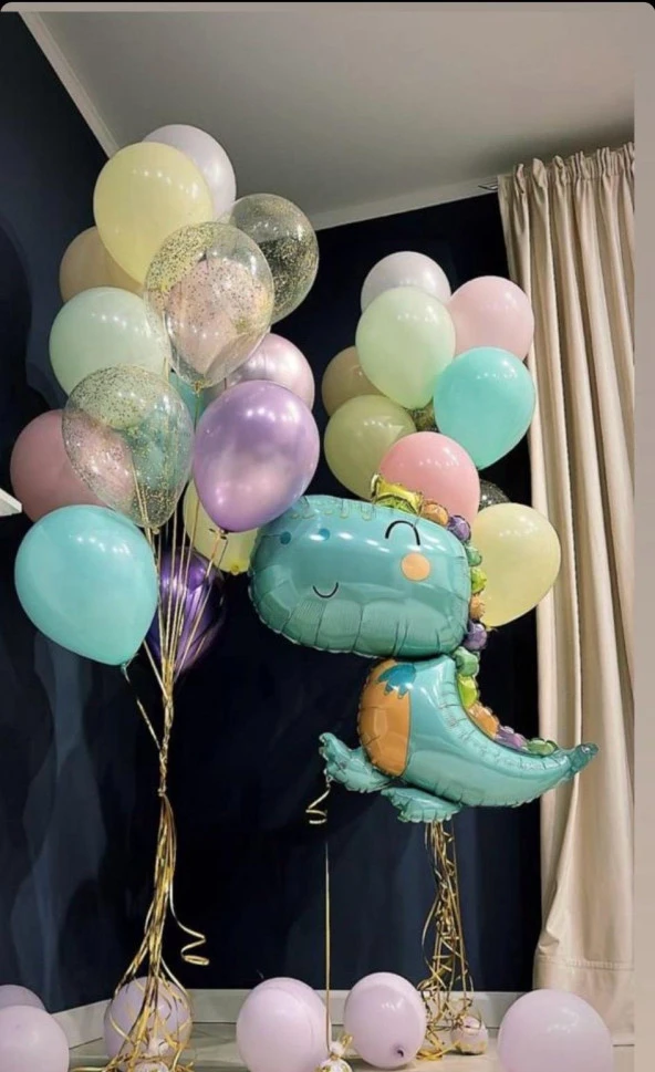 Dinozor Kral Taçlı Karışık Renk Folyo Balon Seti