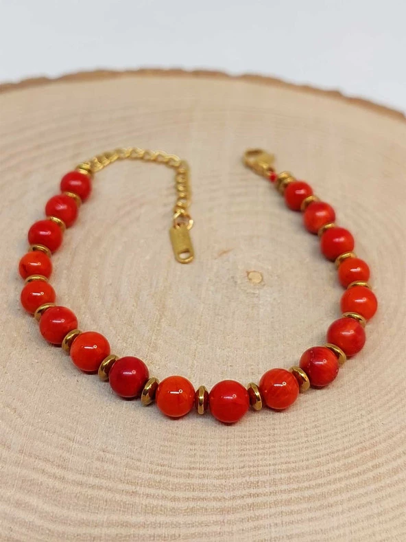 Mercan Taşı 6mm Tasarım Bileklik (47114) - Resim 3