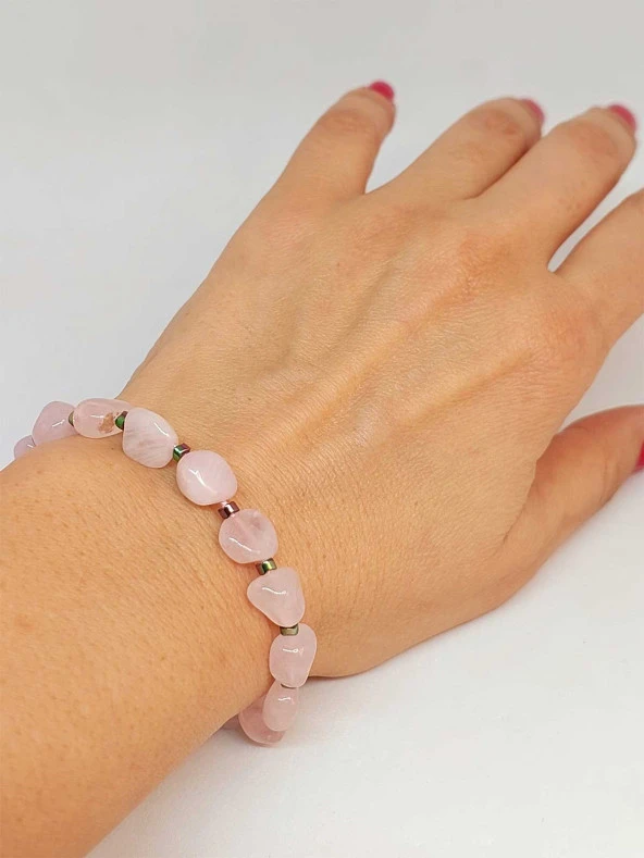 Pembe Kuvars Taşı Tasarım Bileklik (47116) ürün görseli