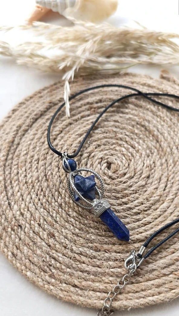 Kolye gerdanlık Çakra Doğal lapis Taşı Çivi Kolye sarkaç Takı Aksesuar - Resim 2