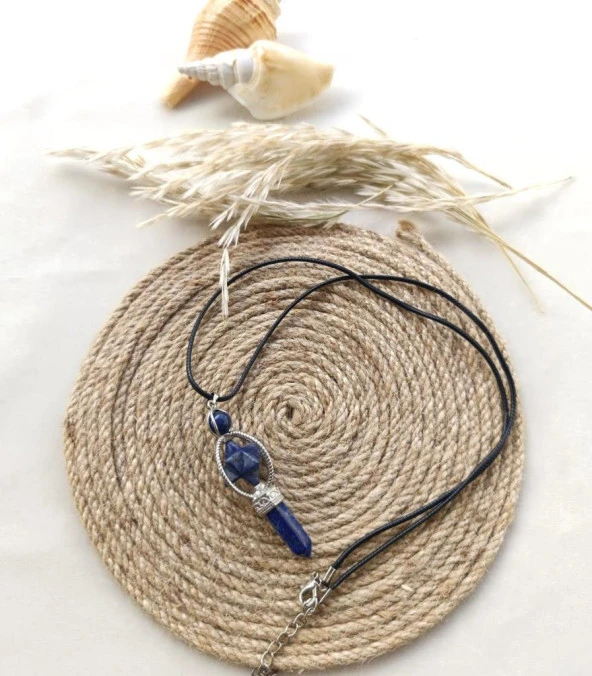 Kolye gerdanlık Çakra Doğal lapis Taşı Çivi Kolye sarkaç Takı Aksesuar - Resim 3