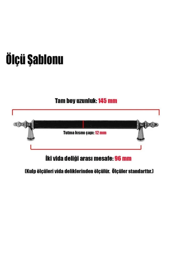 Lüx Ovacık Çekmece Dolap Kapak Kulpu Kulbu 96 mm Mat Siyah Metal Kulp 10 Adet - 3