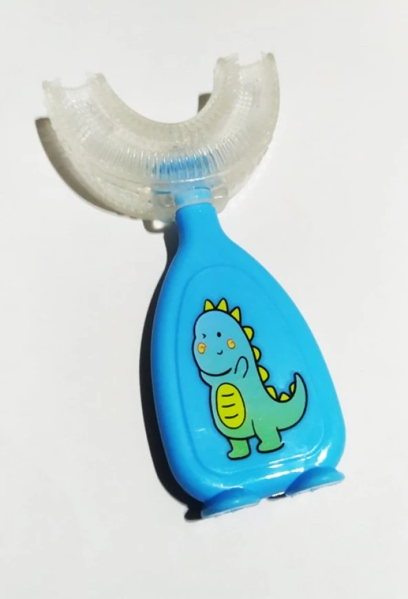U Şeklinde Pratik Çocuk Diş Fırçası (Dinazor desenli - MAVİ)